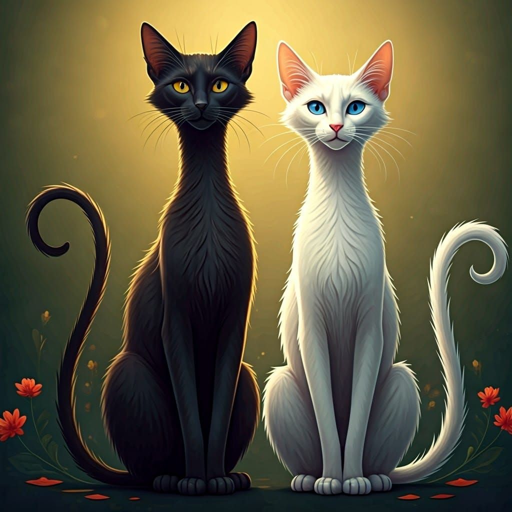 Sleek Feline Duet in Ethereal Landscape