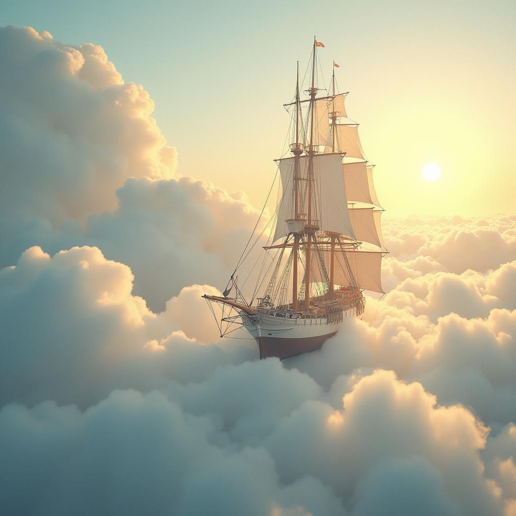 Majestic Ship Navigates Ethereal Cloudscape