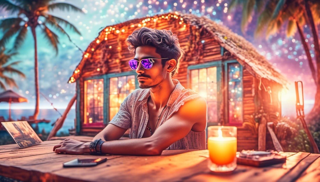 Tropical Island Getaway in Polaroid Aesthetic