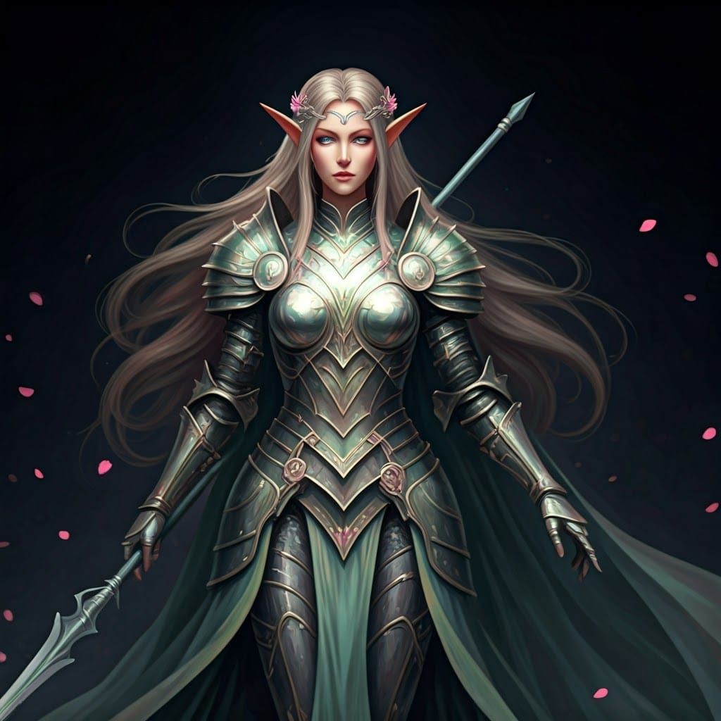 Elegant Elven Knight in Springtime Armor