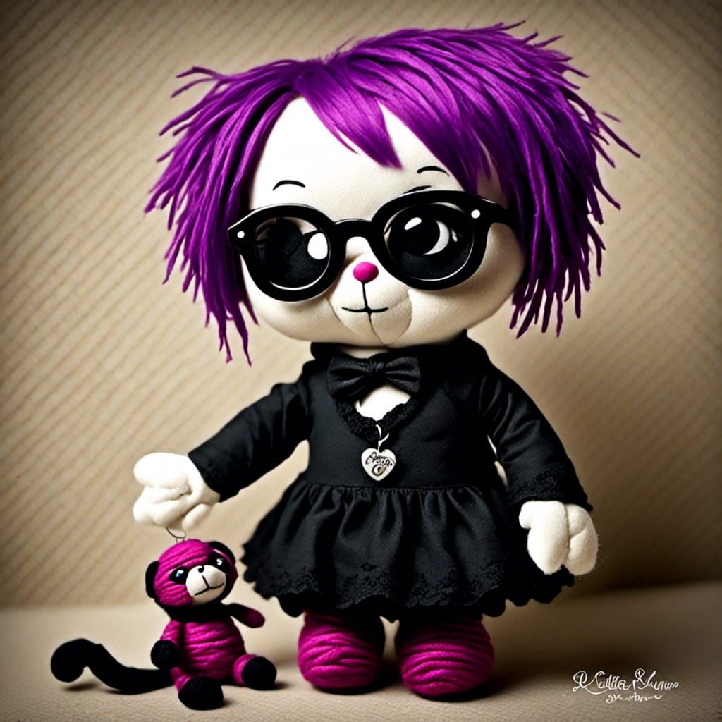 Chibi Emo Goth Fiber Art Puppet