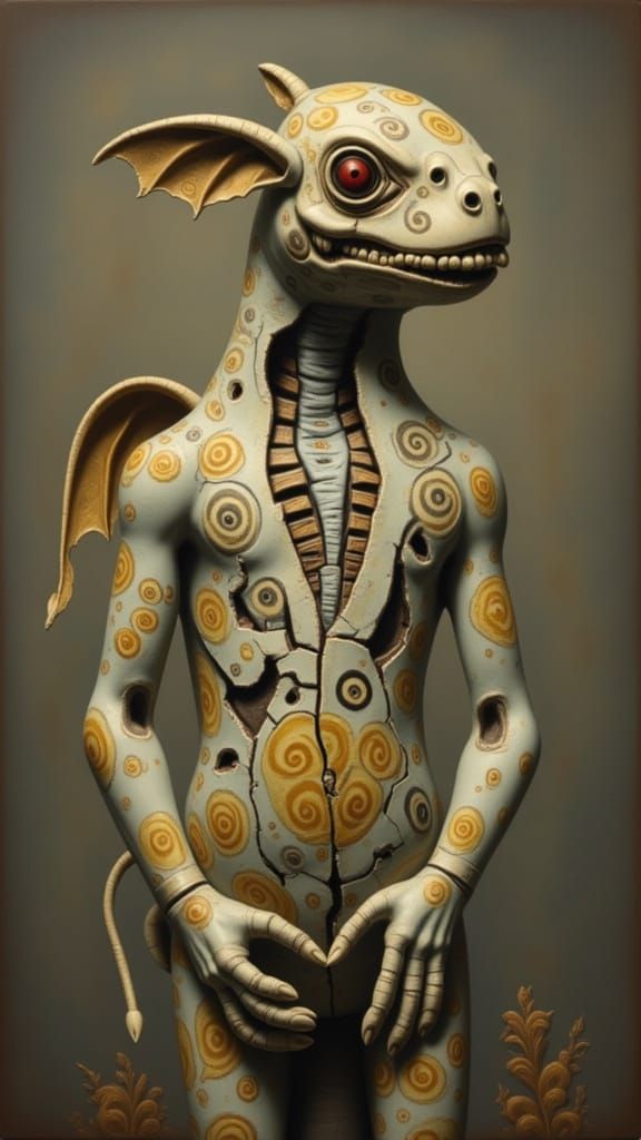 Delicate Monster in Vintage Attire, Oil Painting