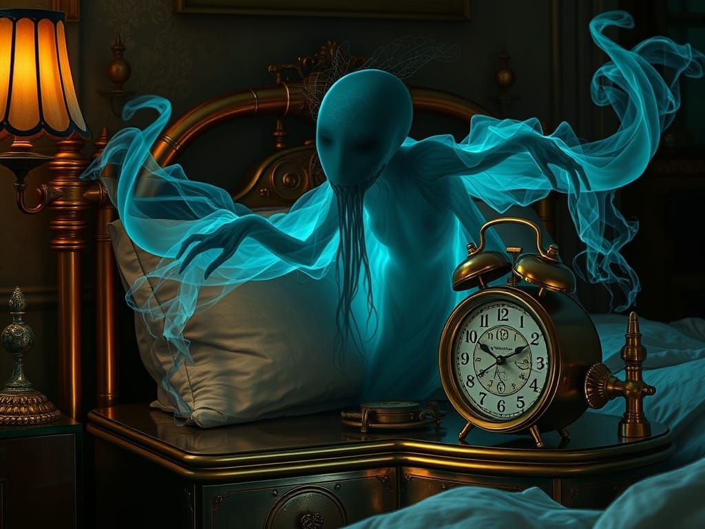Ghostly Figure Emerges from Steampunk Bedside Table in Victo...