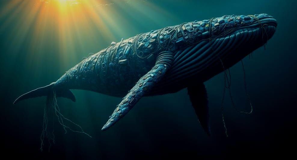 Blue Whale Made of Plastic in Ocean Concept Art