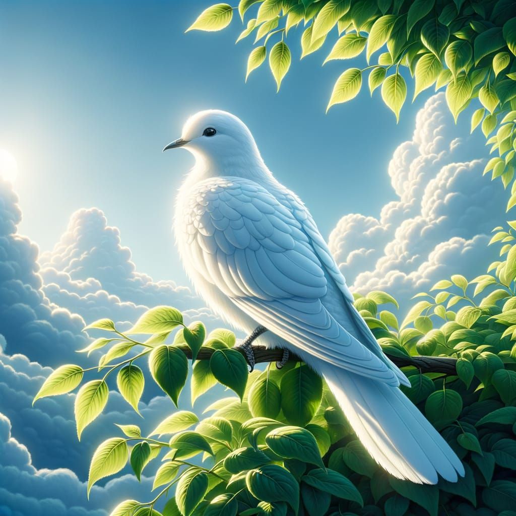 Majestic White Bird Perched on Branch Under Blue Sky
