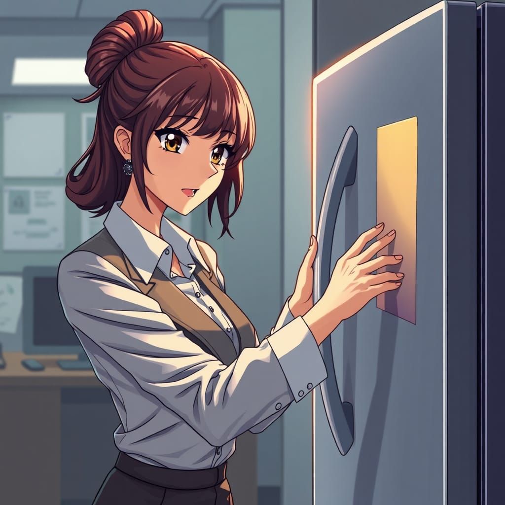 Businesswoman Staples Notice in Anime Style