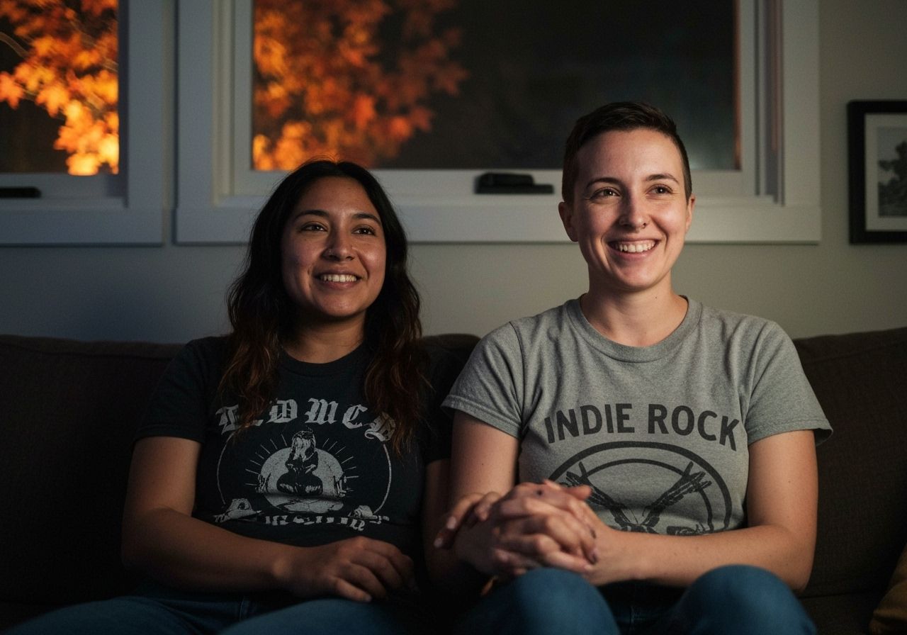 Cozy Autumn Date Night: Lesbian Couple Watching Movie