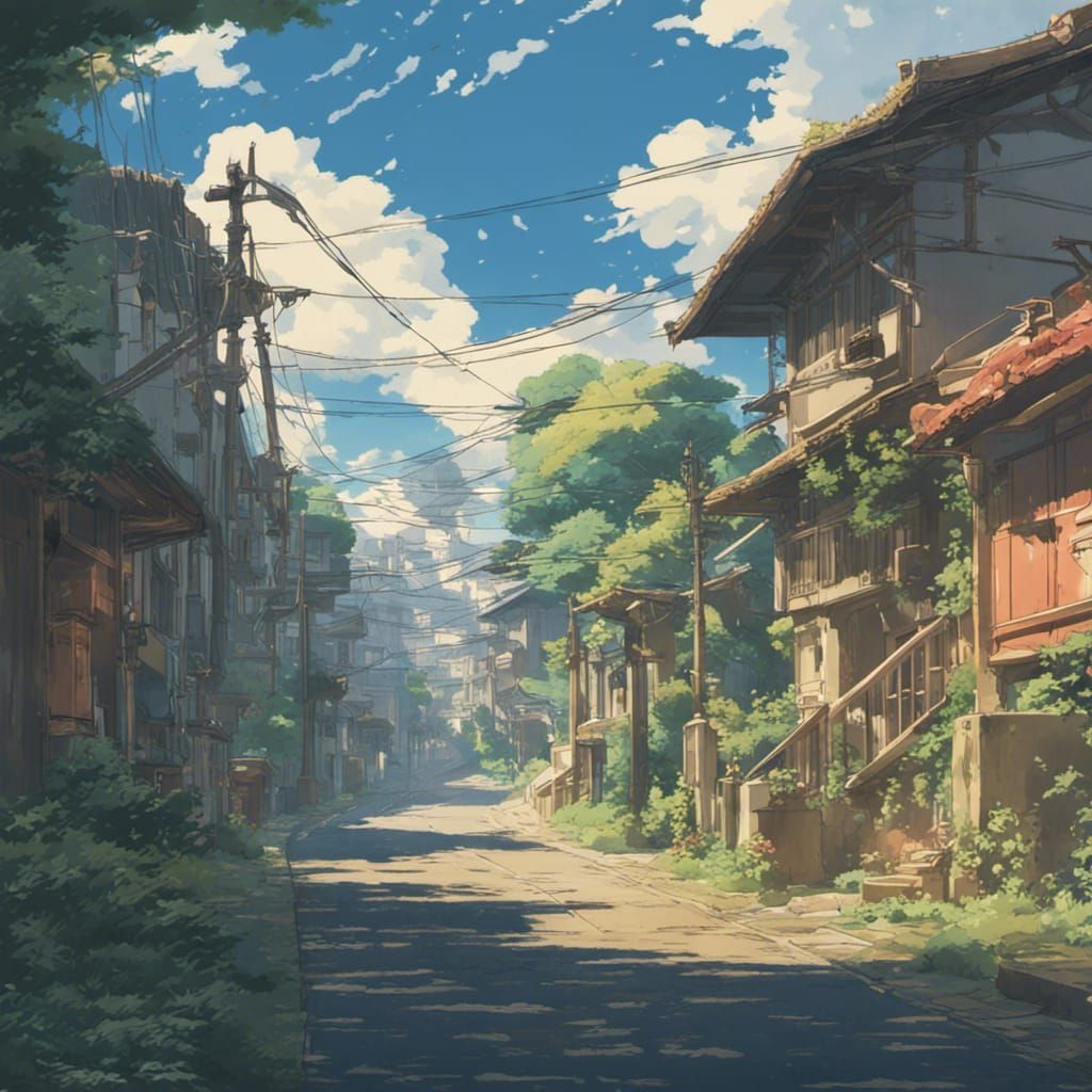 Asian Village Music Scene in Anime Style