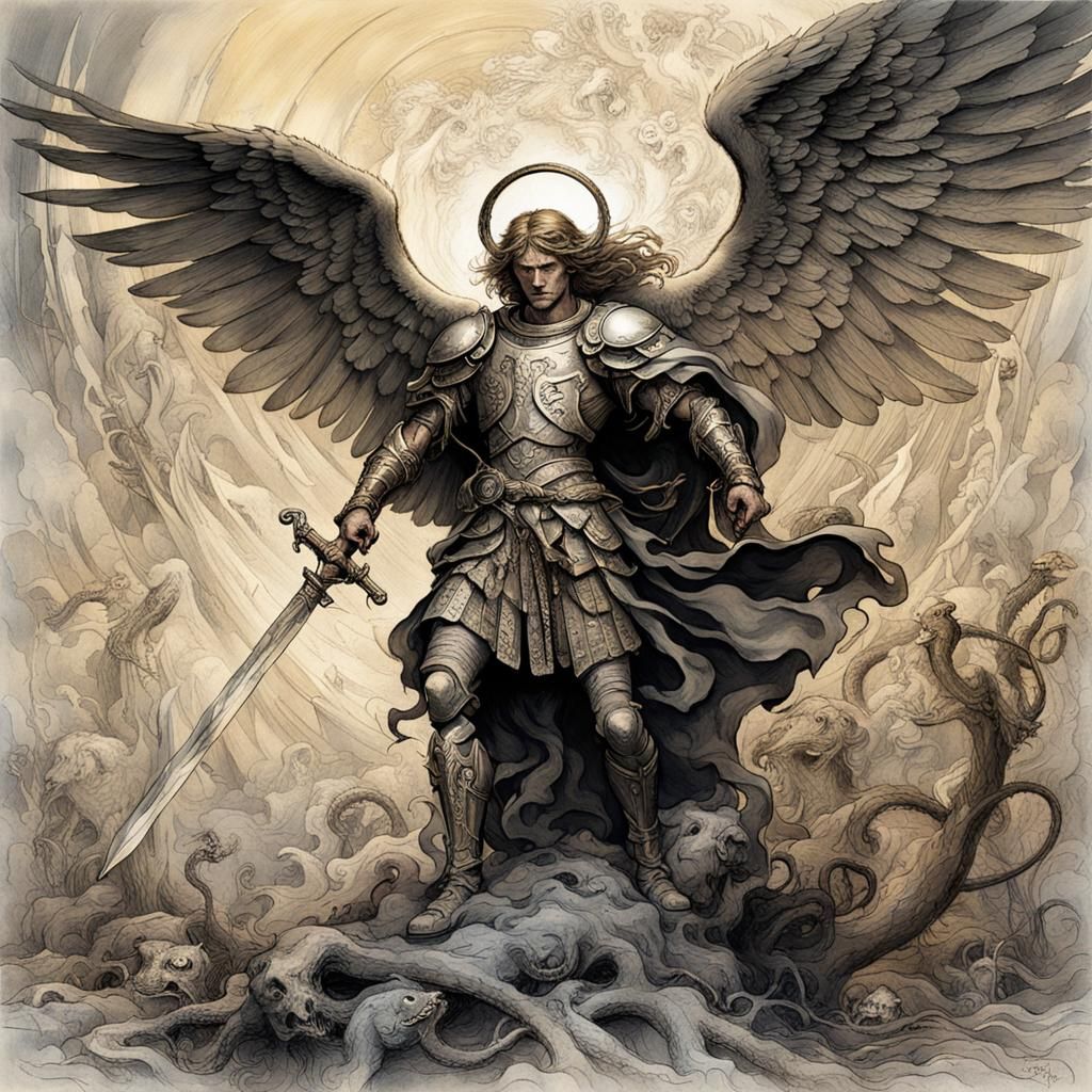 St Michael: Christian Futurism Masterpiece in Dark Fantasy S...