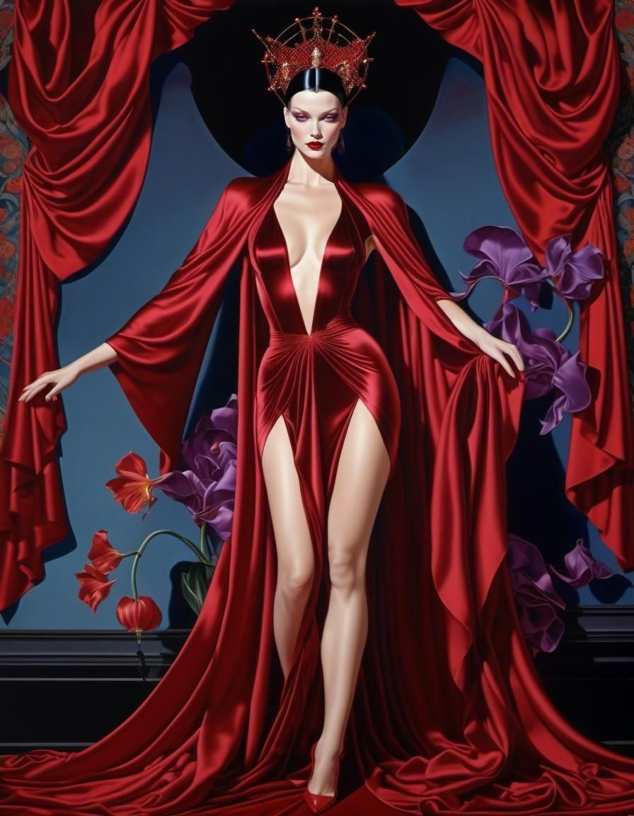Woman in red silk