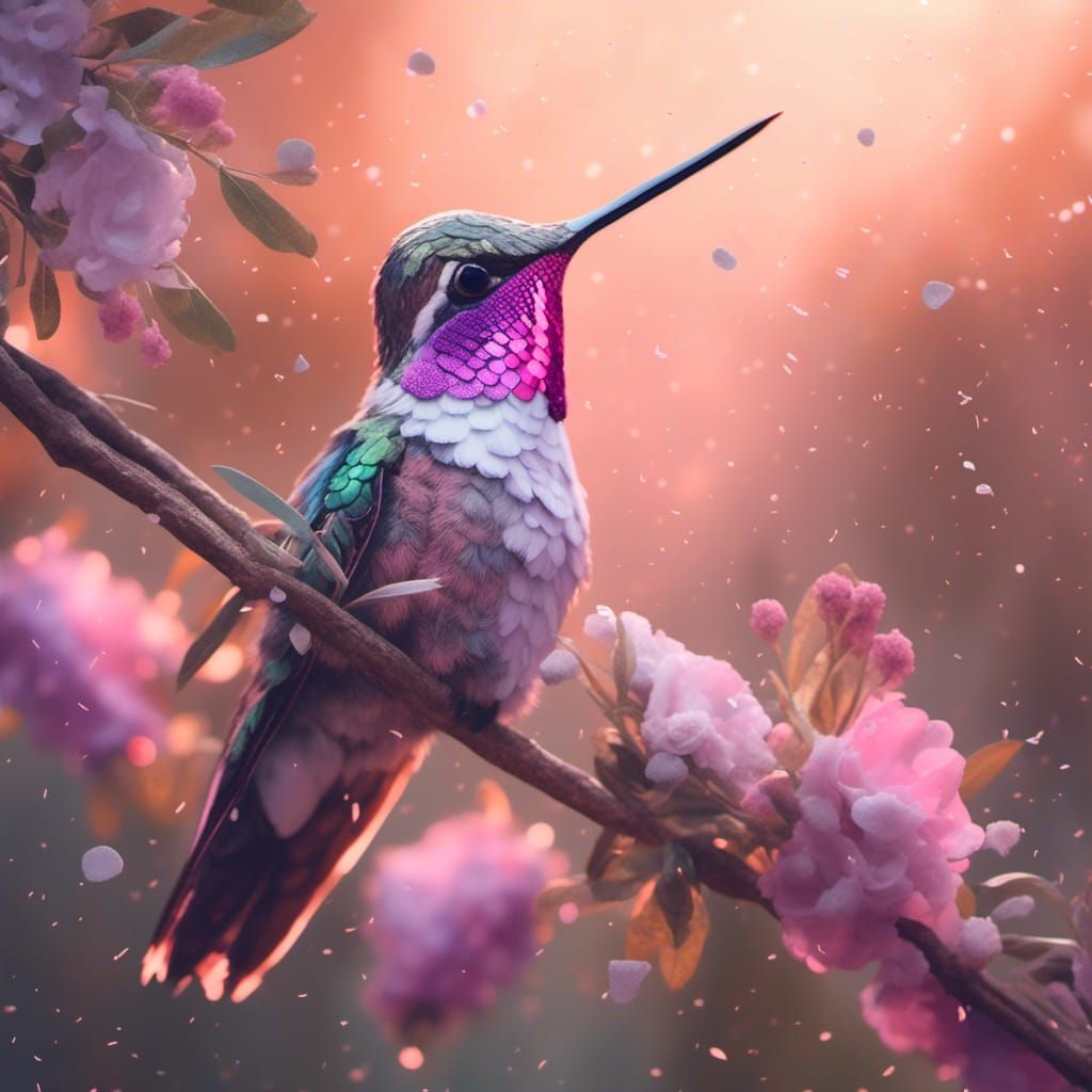 Hummingbird Close-up in Pastel Colors at Sunset