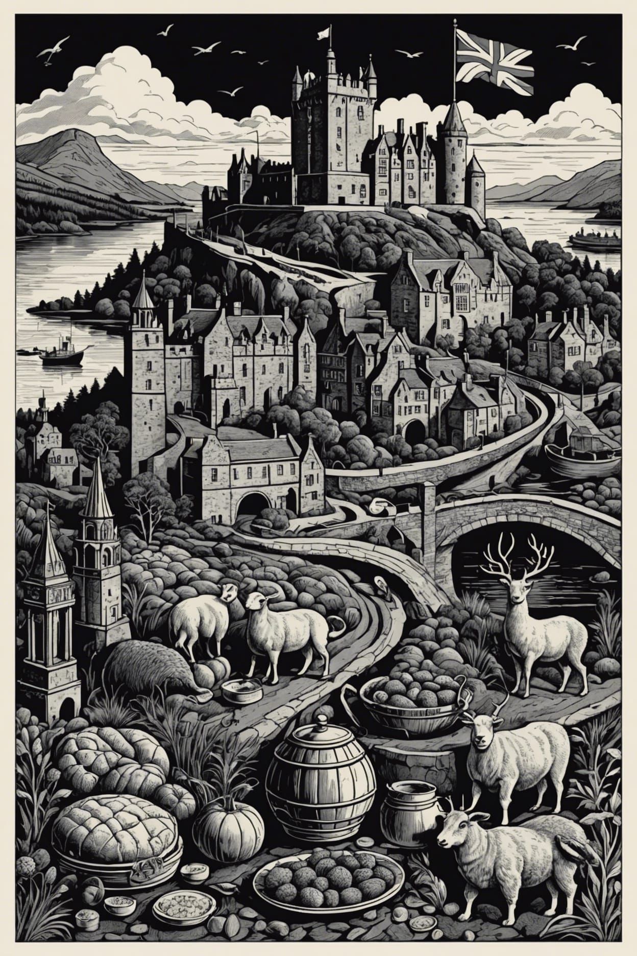 Scottish Heritage: A Detailed Charcoal Illustration