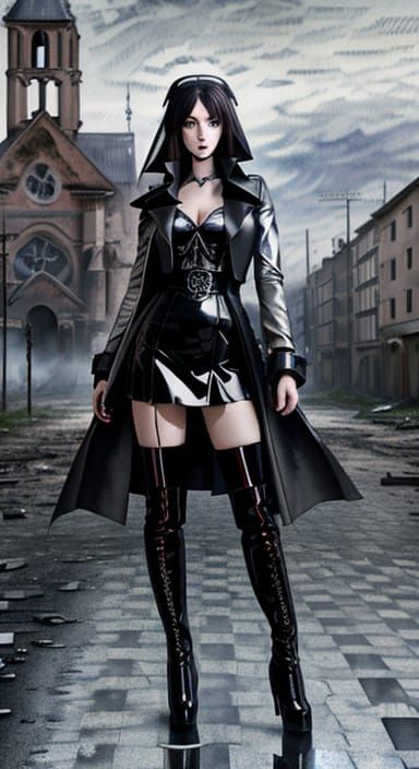 Goth Bride in Abandoned Apocalypse Church