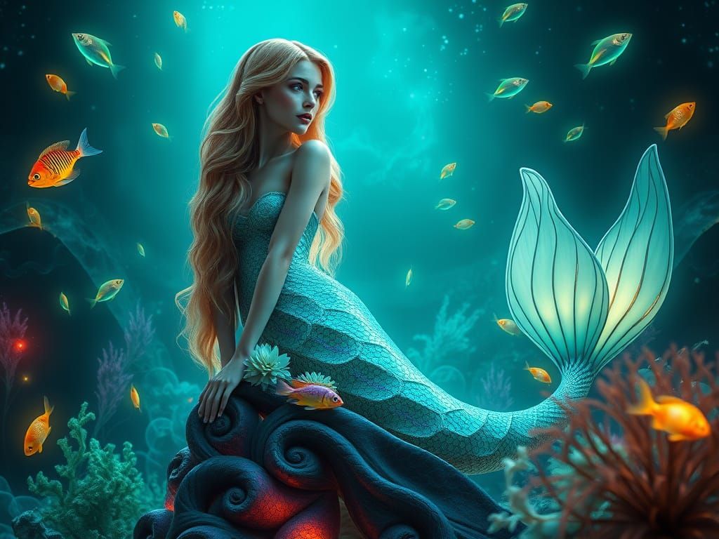 Luminous Mermaid in Tropical Underwater Realm