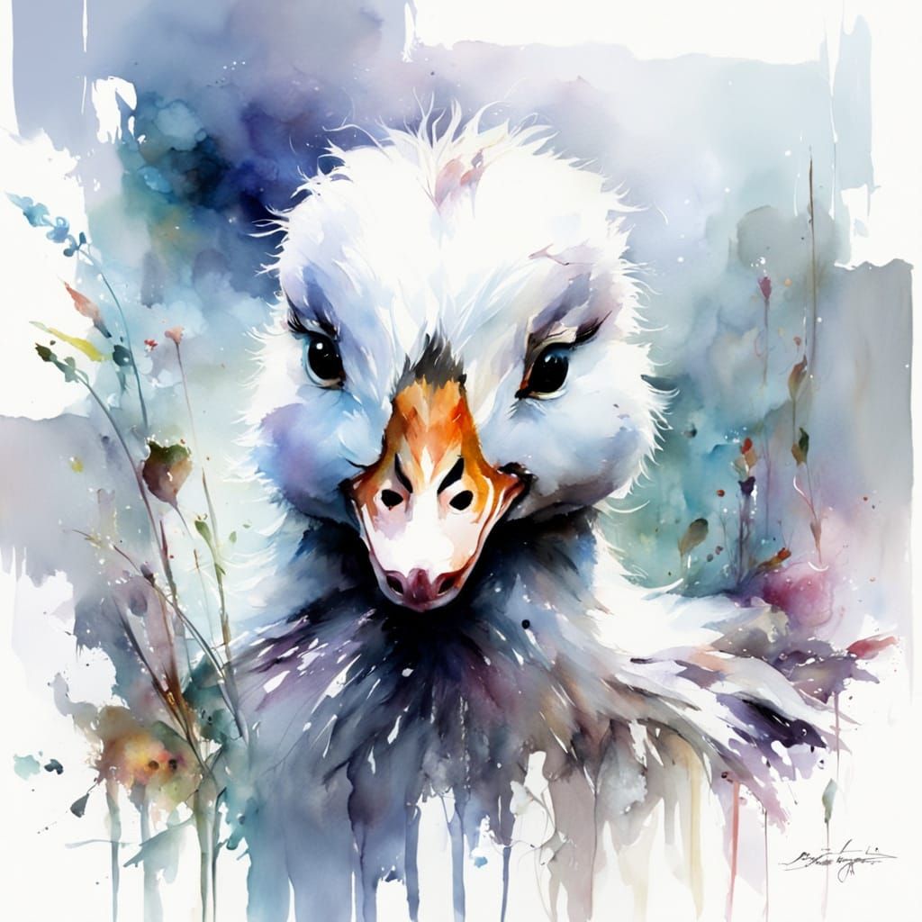 Whimsical Watercolour Ugly Duckling in Dreamy Pastel Hues