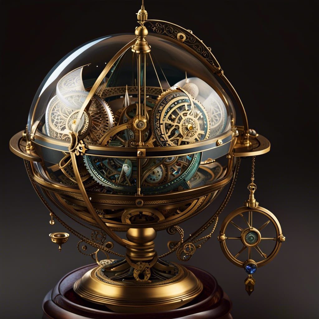 Steampunk Glass Ball with Armillary Sphere and Clockwork
