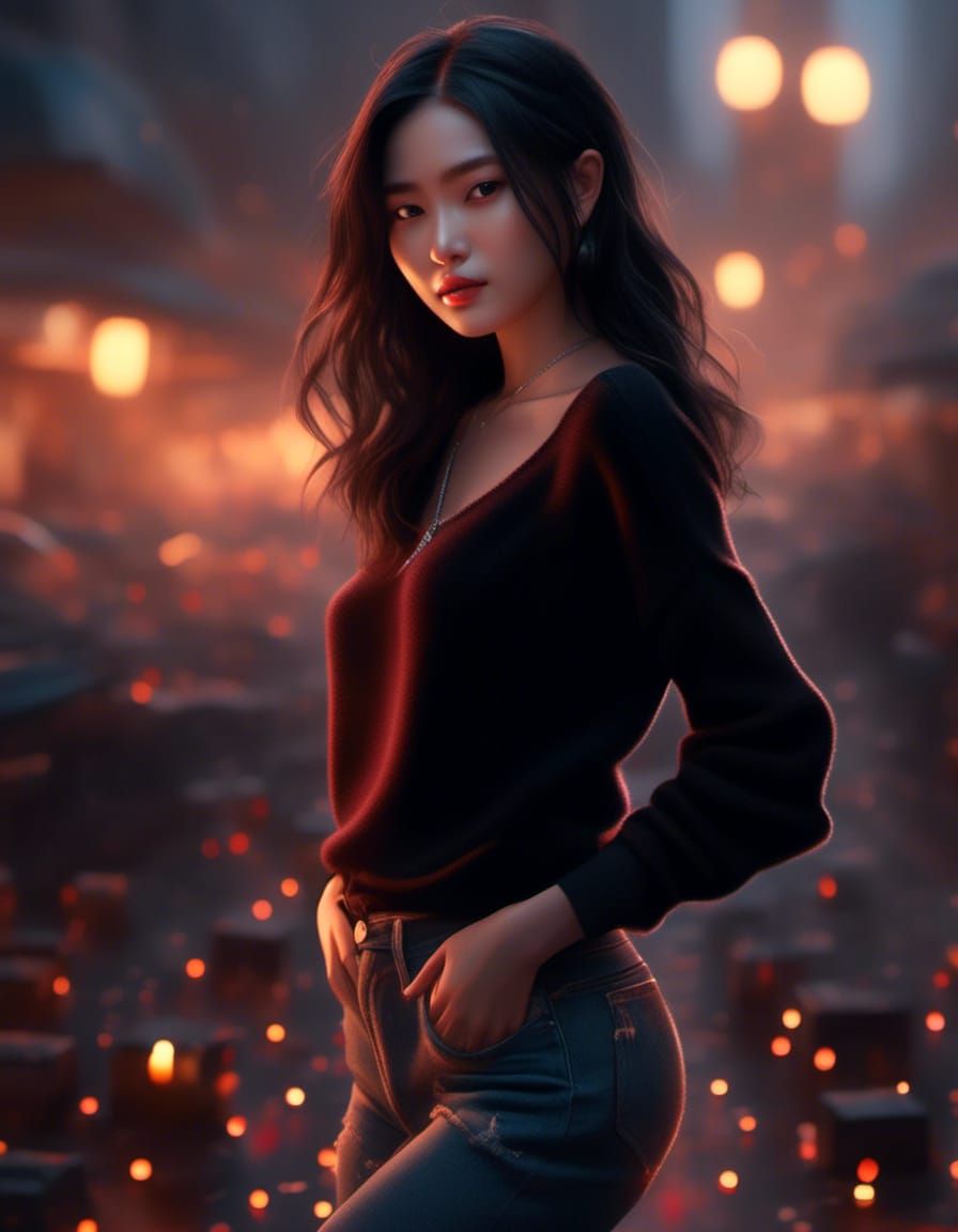 Thai Woman in Dreamscape with Rabbit Silhouettes