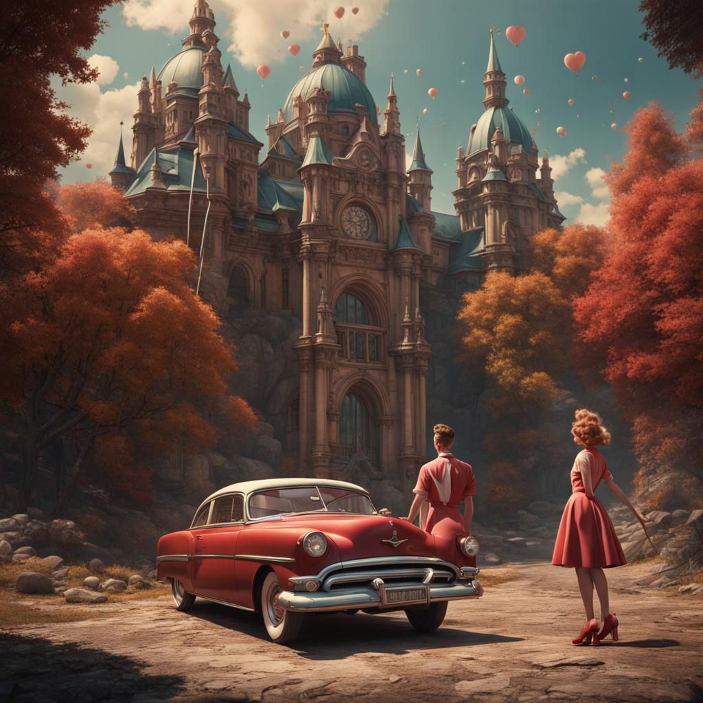 1950s Teens Falling in Love: Matte Painting