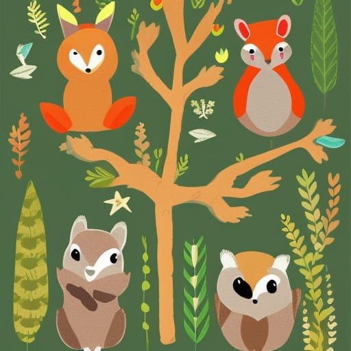Cute Woodland Creatures Themed Art Print