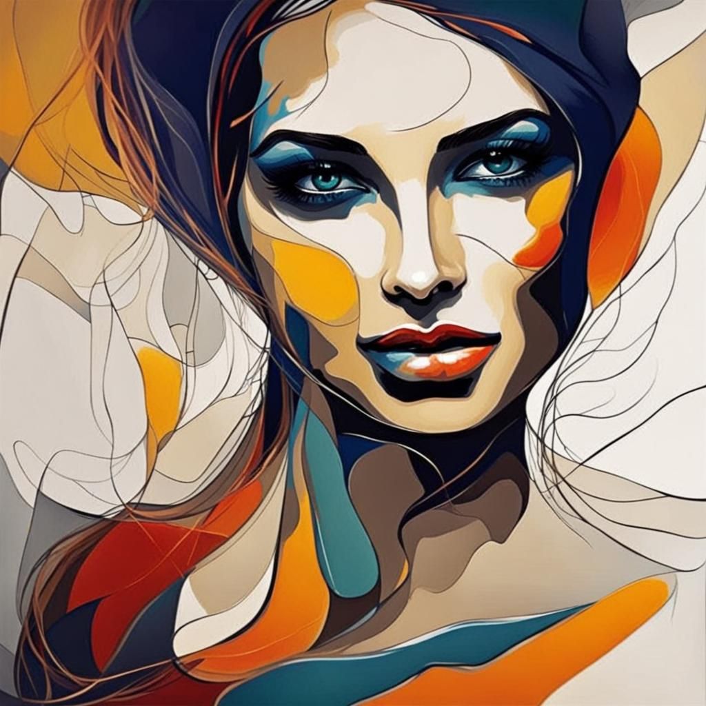 Abstract Portrait of Beautiful Woman with Fine Details