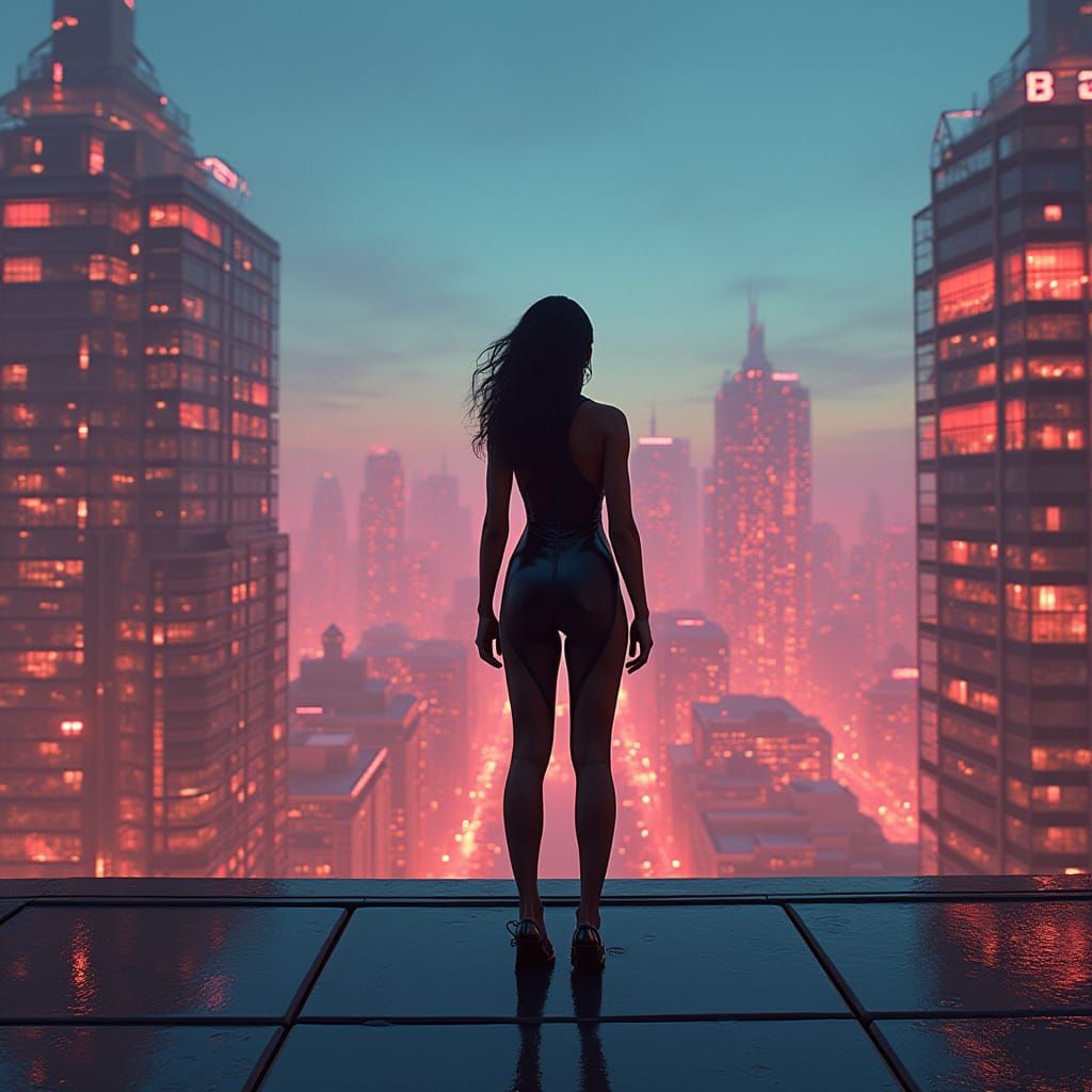 Futuristic Cityscape Guardian in Ethereal Light