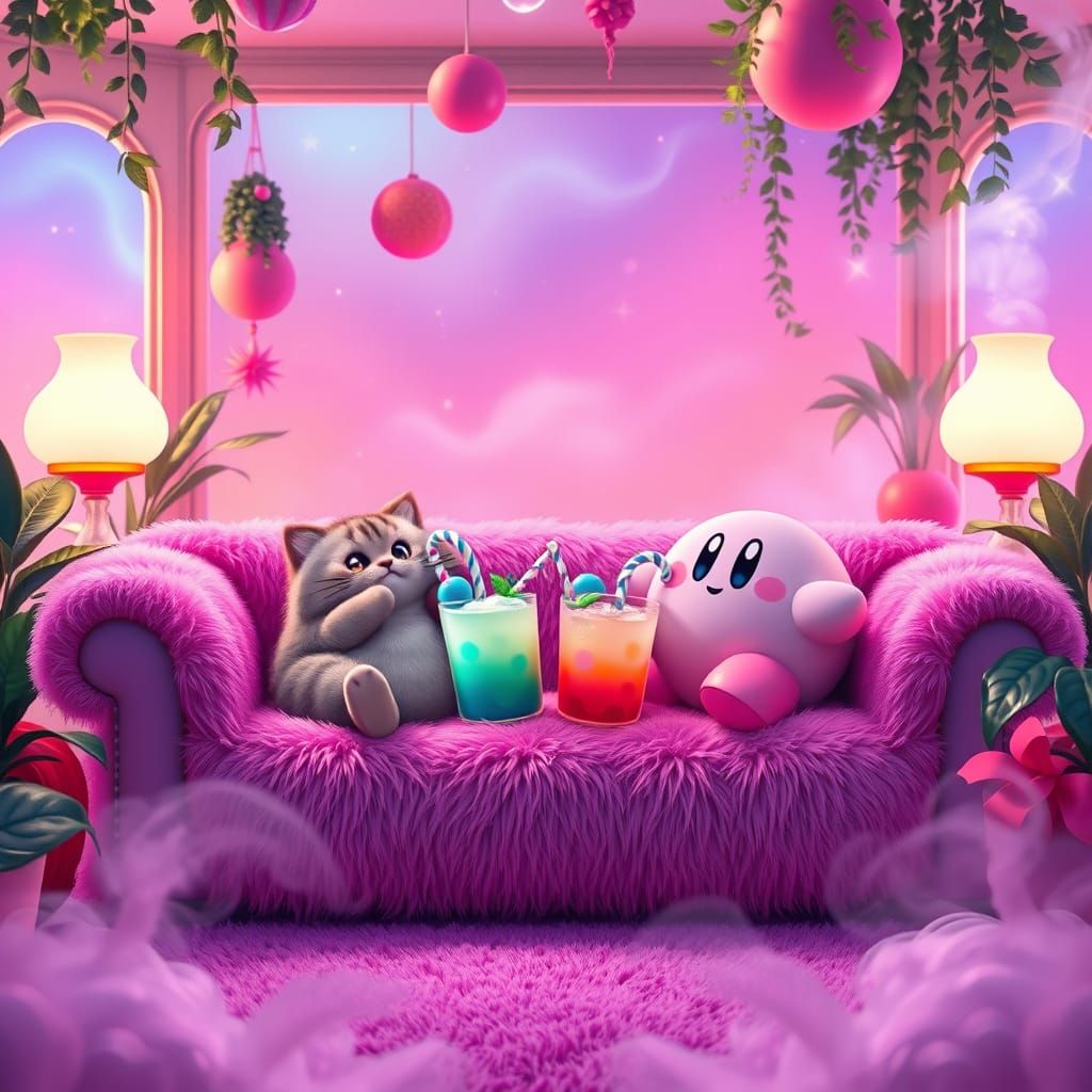 Vibrant Fantasy Friends Relax in Futuristic Oasis