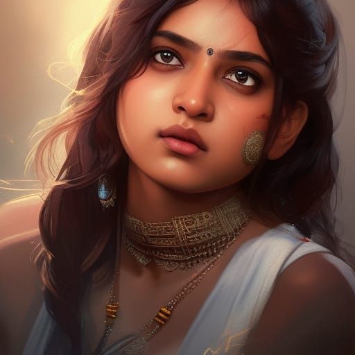 Detailed Portrait of an Indian Girl, Digital Art