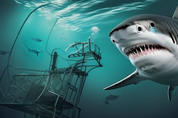 Underwater Shark Encounter: A Cinematic Digital Painting
