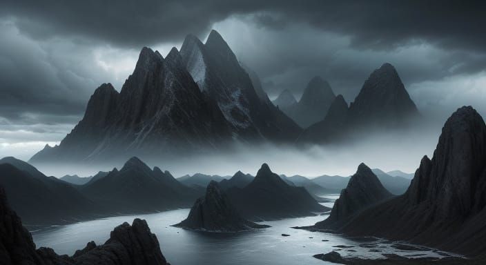 Majestic Mountain Range Under Stormy Sky
