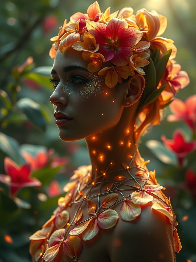 Hyperrealistic Digital Art of a Flower Petal Woman in Exquis...