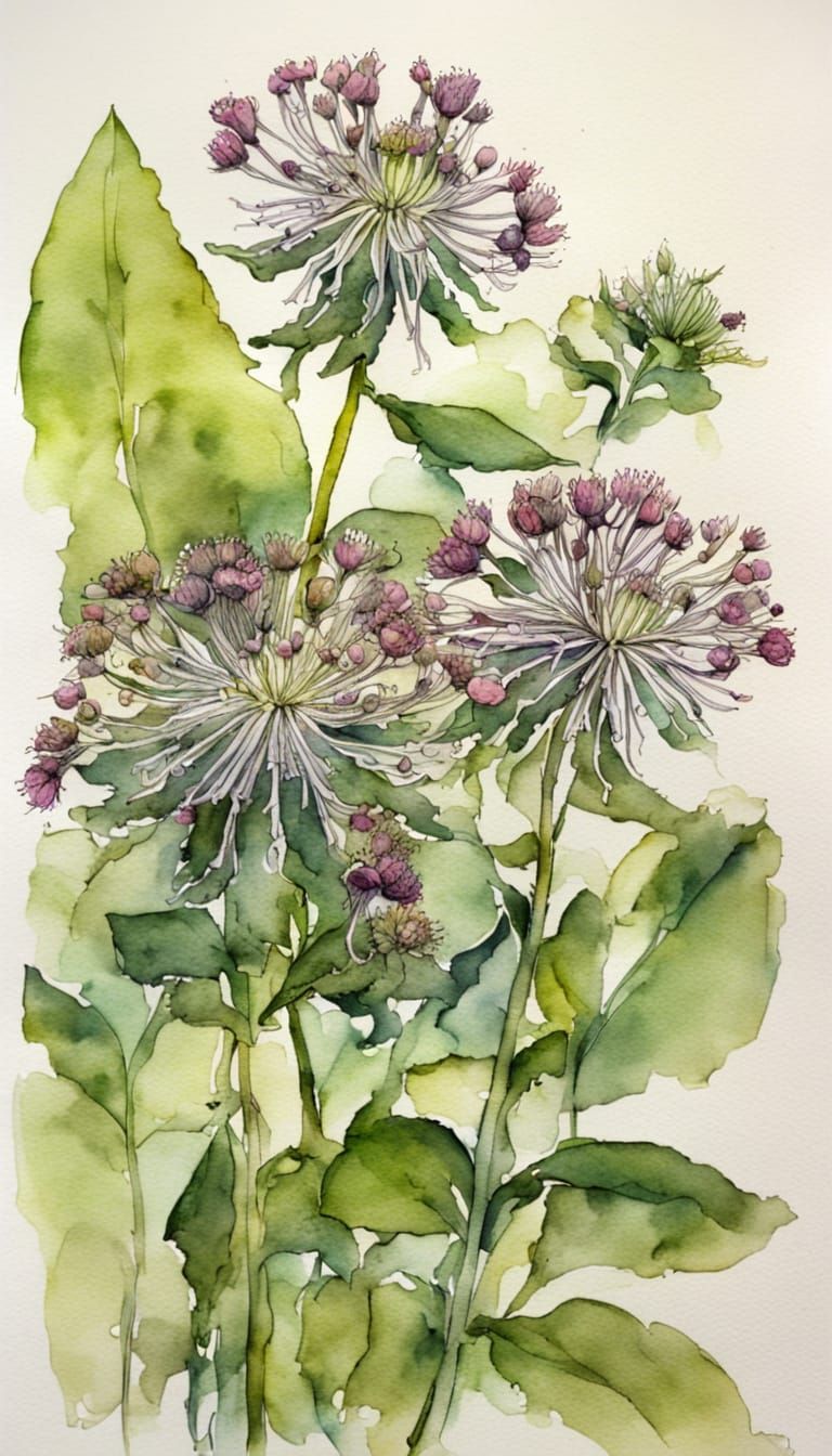 Wild Bergamot Blooms in Watercolour