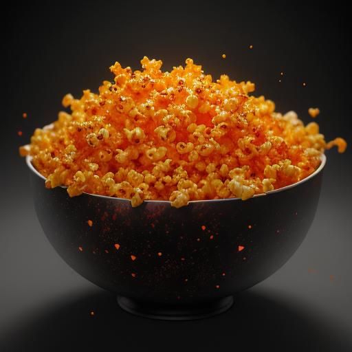 Spicy Flaming Popcorn Concept Art in 8K