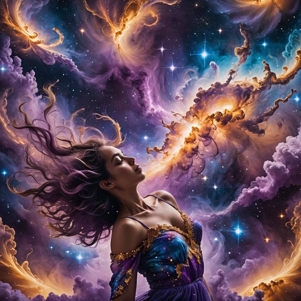 Cosmic Surrealism: Woman Merging with the Universe