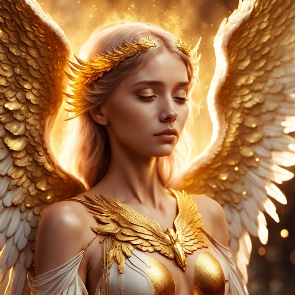 Ethereal Angel Portrait with Molten Gold Tears