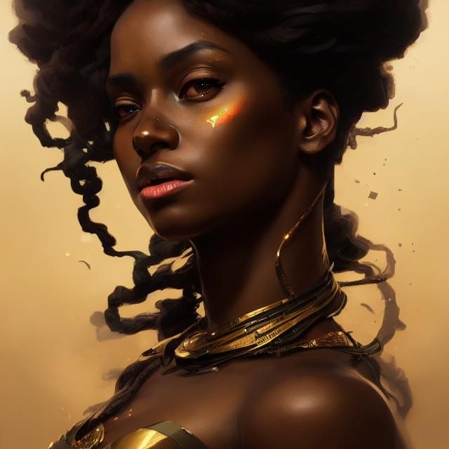 Black Gold Princess Portrait in Hyperdetailed Style