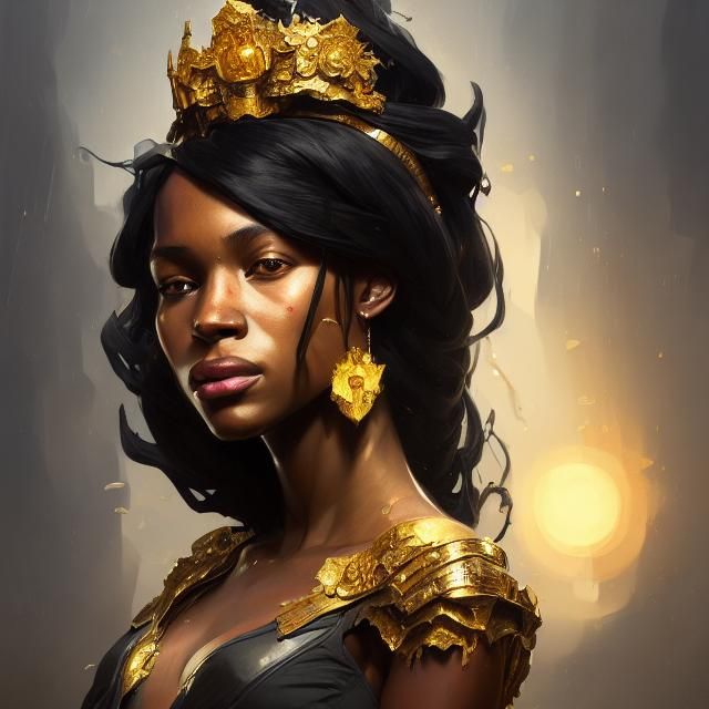 Black Gold Princess Portrait in Art Nouveau Style