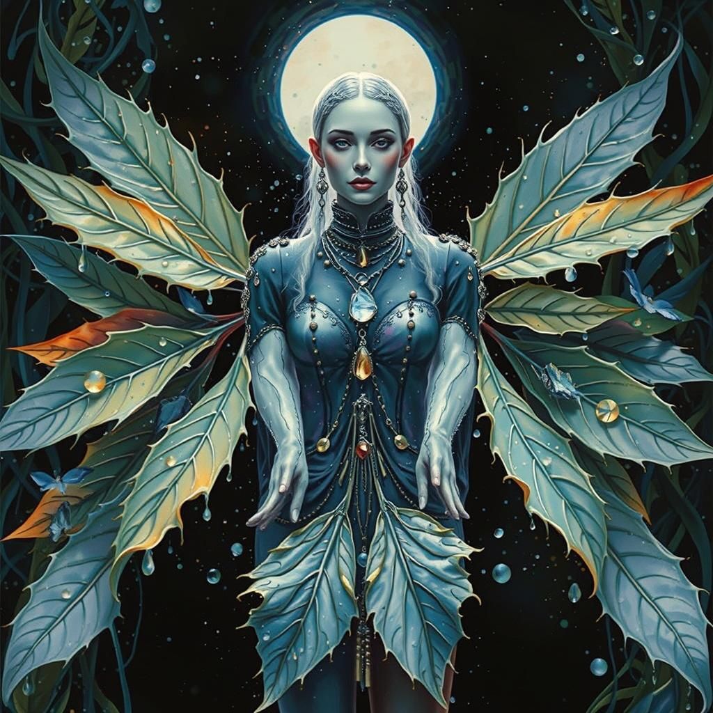 Ethereal Female Form in Dew, Watercolor Style