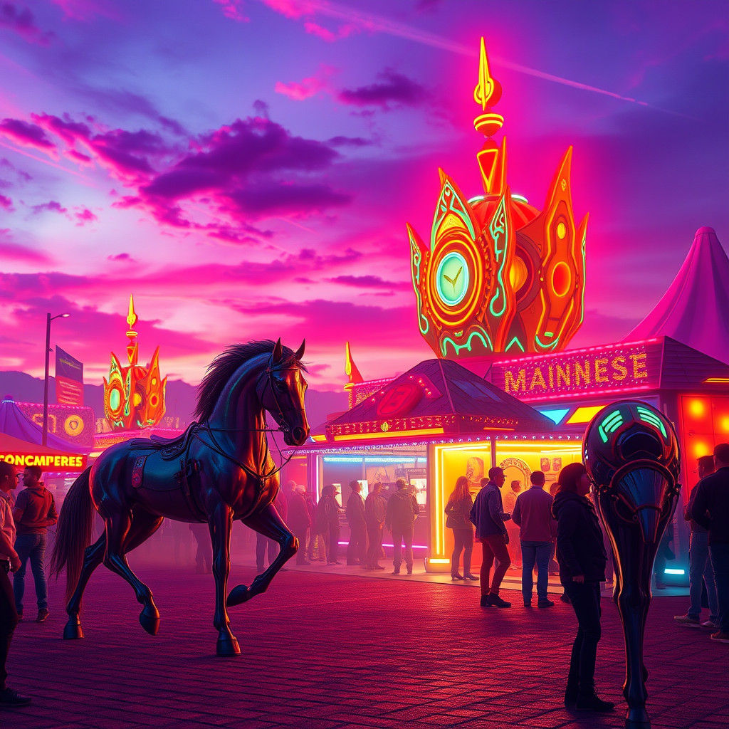 Futuristic Neon Carnival at Dusk