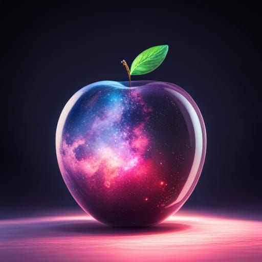 Crystal Apple with Galaxy Inside: 8K 3D Render