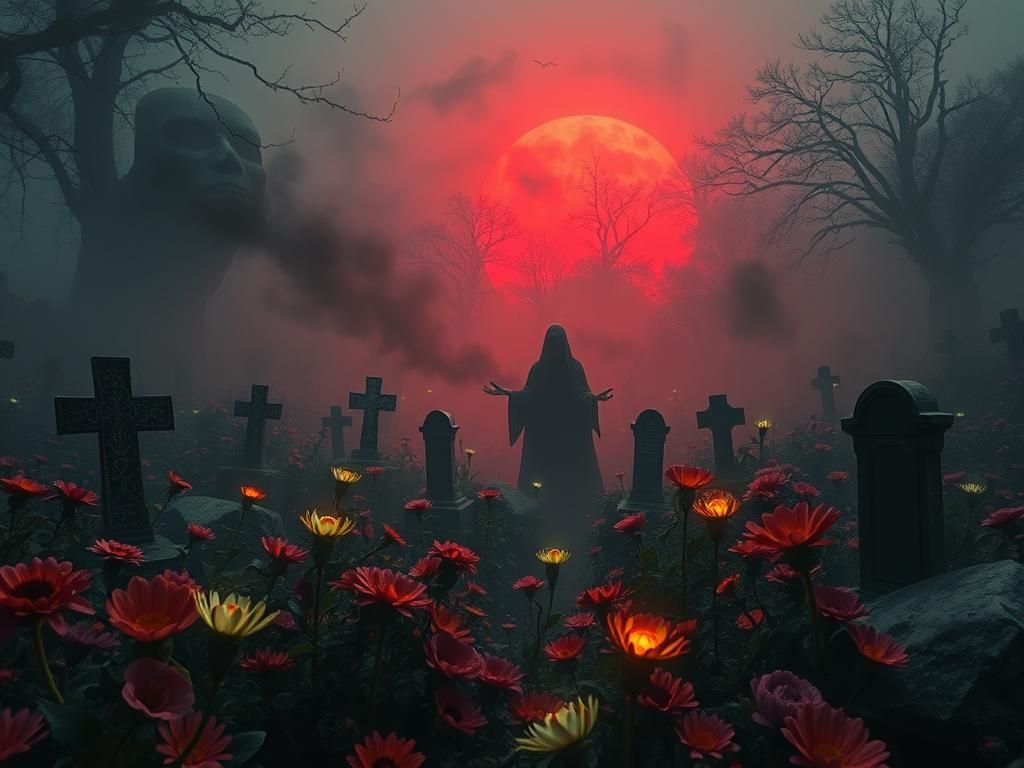 Eerie Graveyard of Dark Gods in Metarealism Style