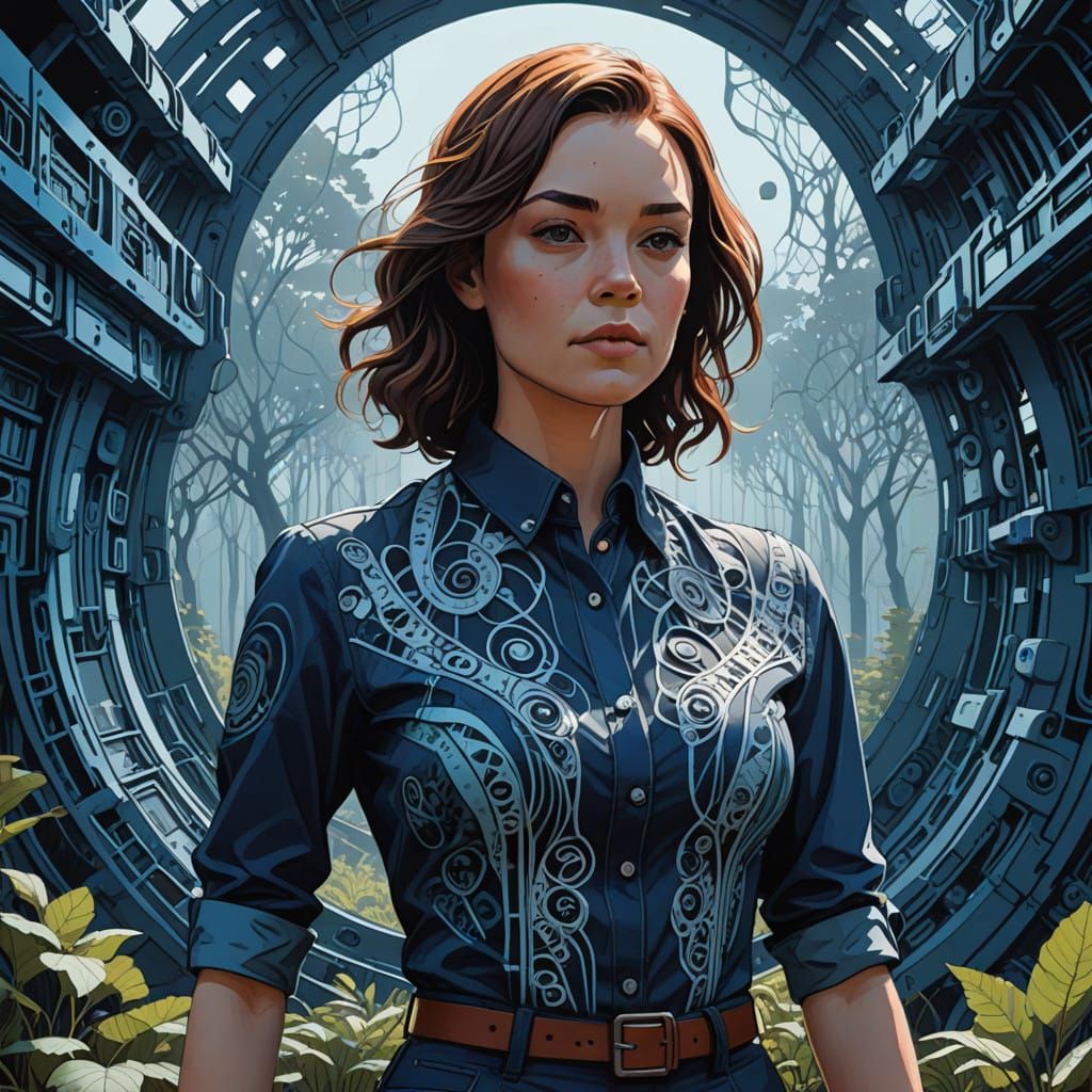 Sensual Blue Chemise Reveals Lacy Bra in Intricate Fractal P...