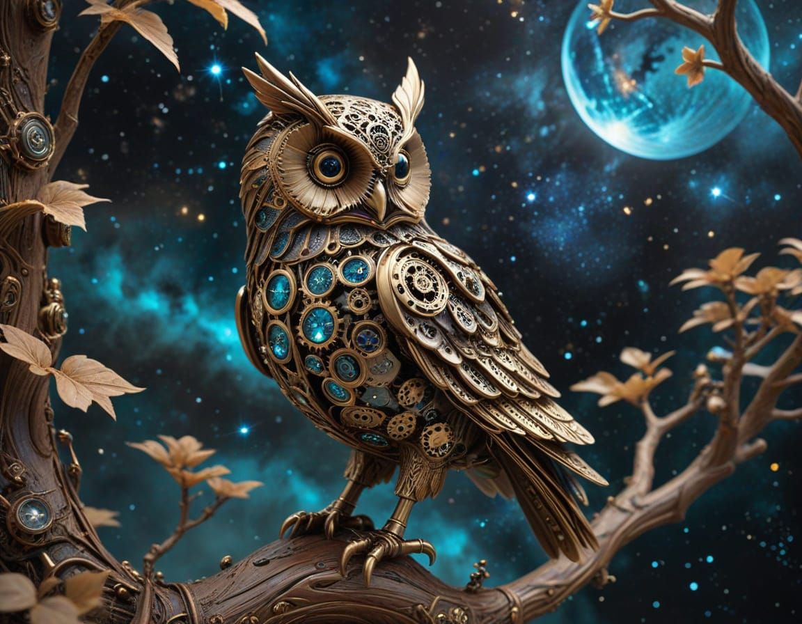 An intricate clockwork owl