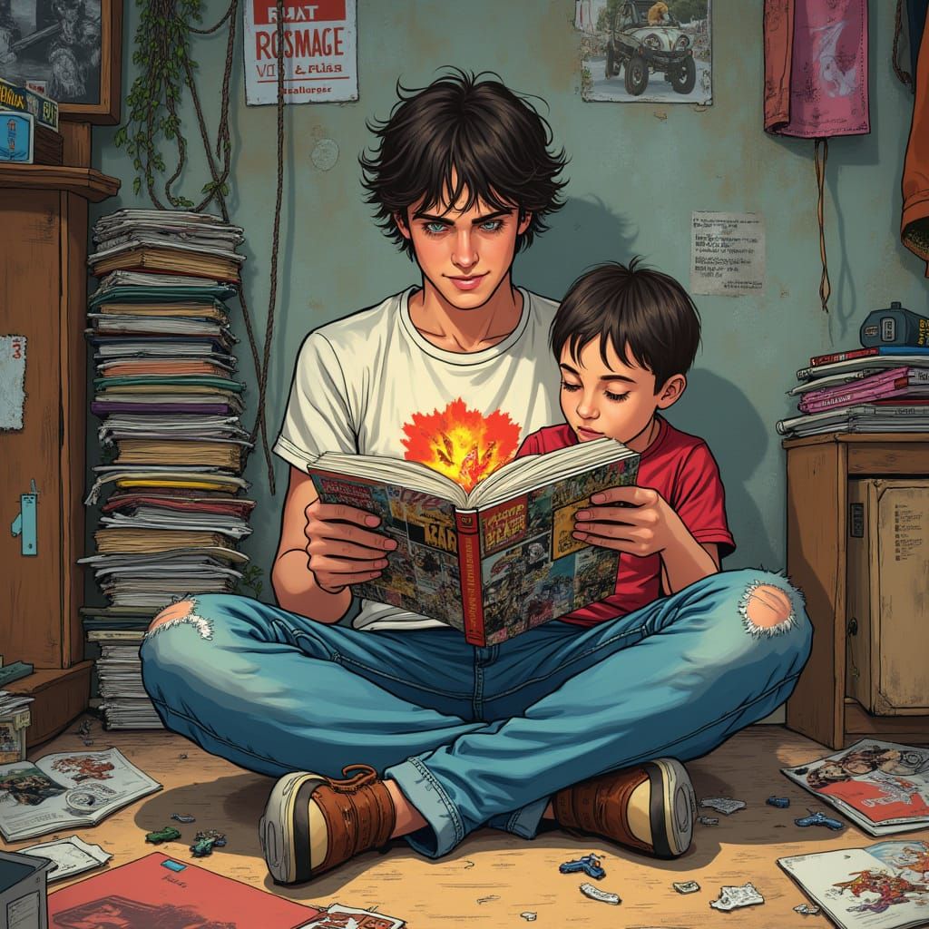 Hyperrealistic Portrait: Brothers Reading Comics