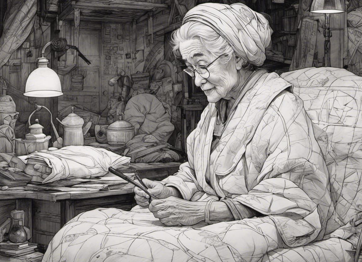 Whimsical Granny Portrait in Pencil and Ink