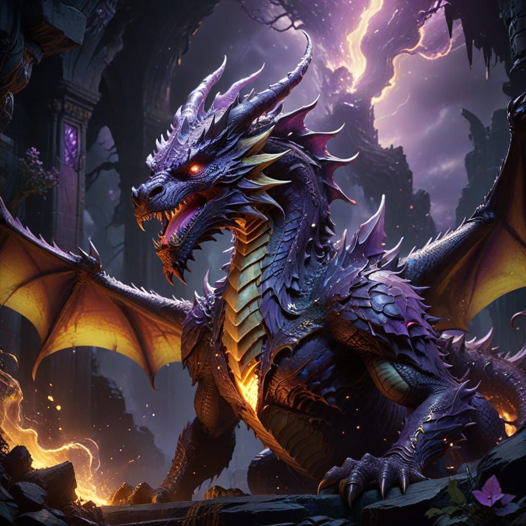 Dark Fantasy Dragon Rises from Abyssal Depths