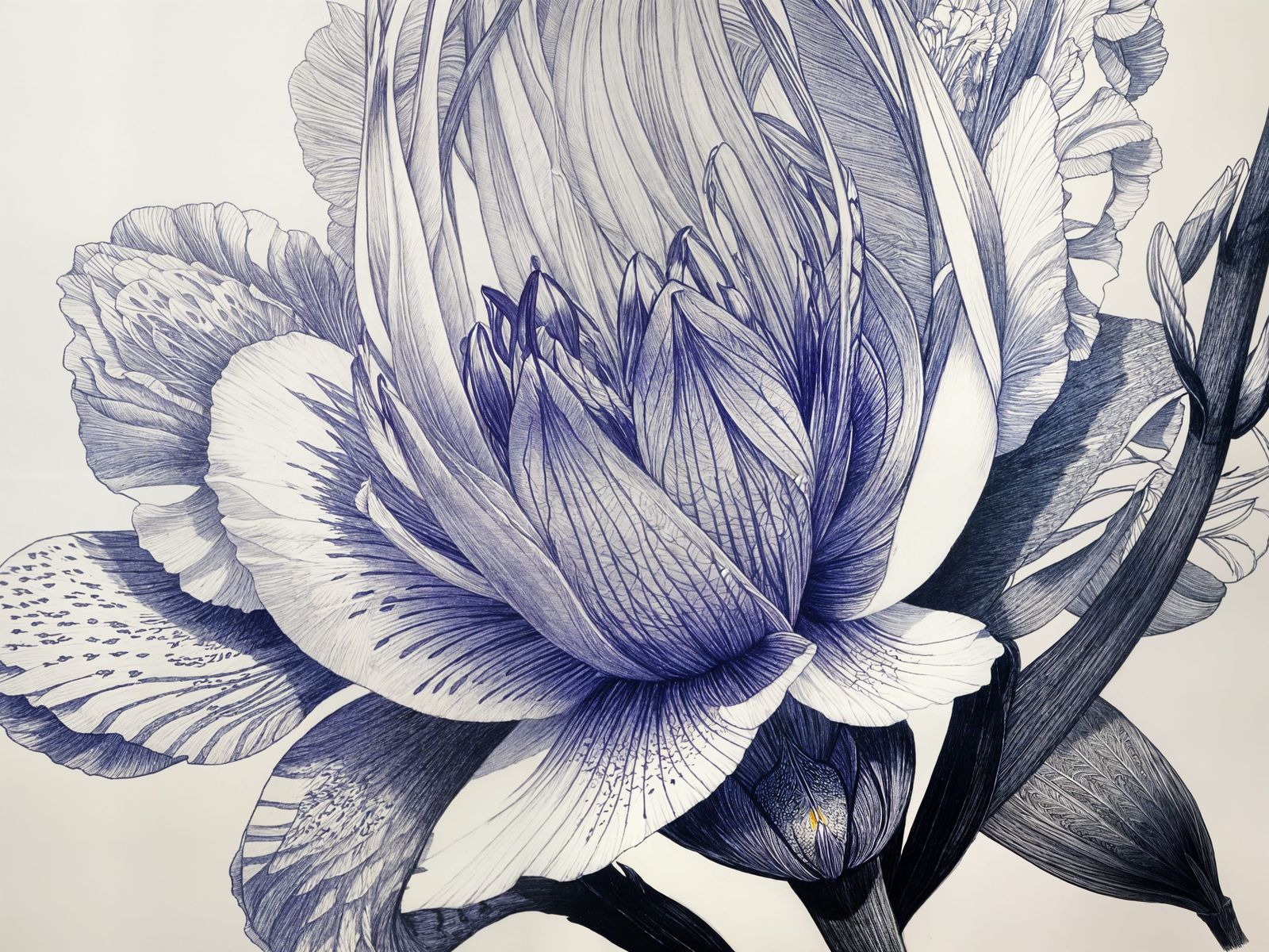 Iris Sibirica Flower: Intaglio Print Illustration