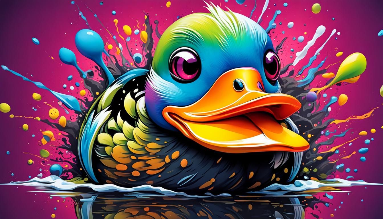 Mechanical Duck Graffiti Art: Colorful Polychromatic Design