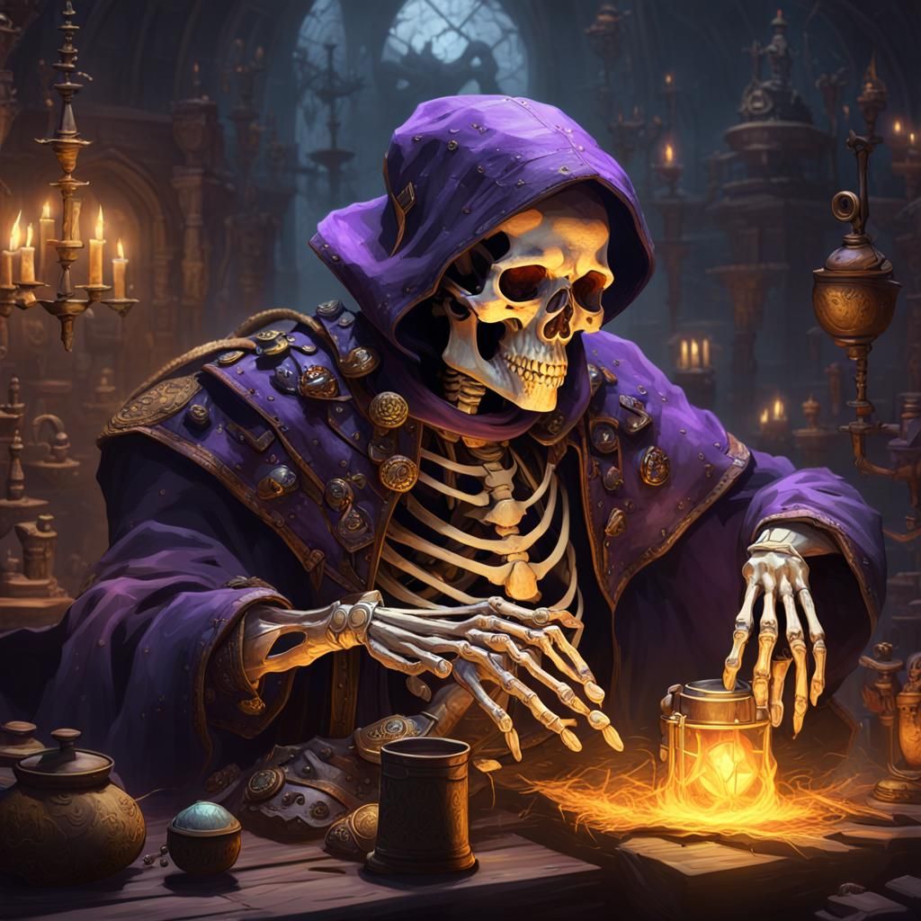 Skeleton Charlatan Merchant in Dark Fantasy Style