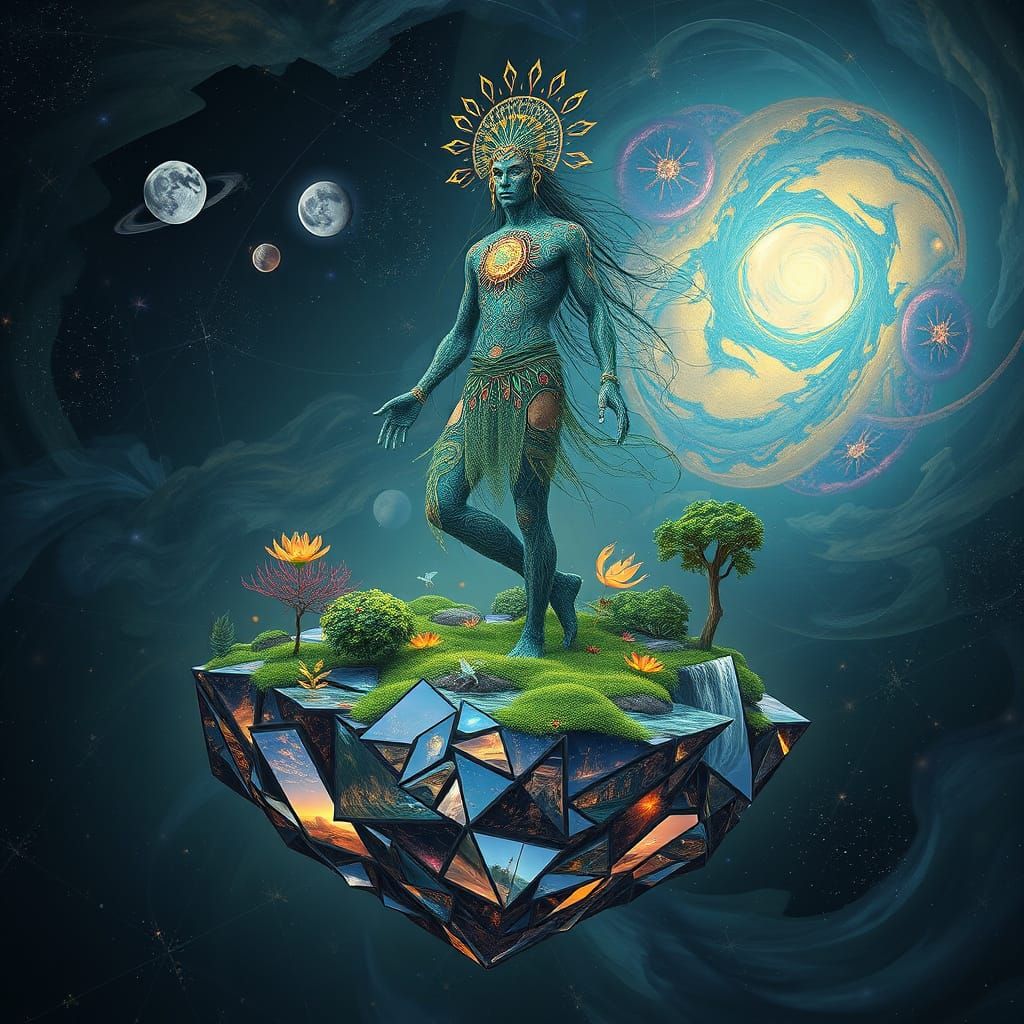 Mystical Shaman on Floating Island, Expressionist Art