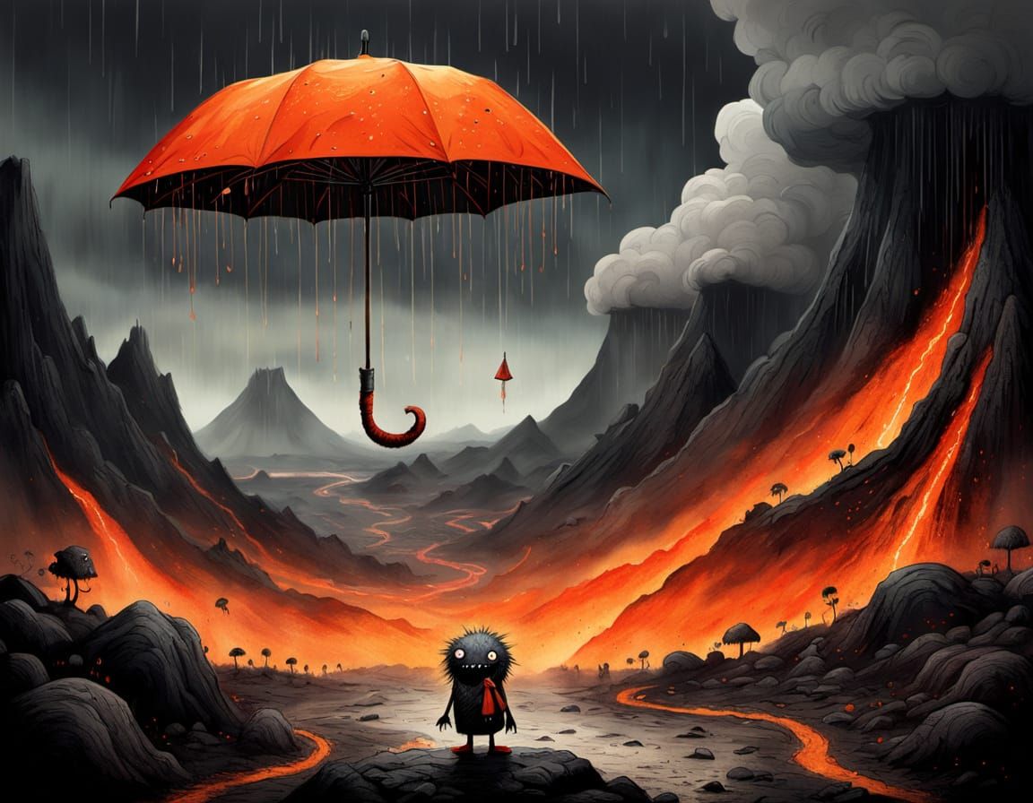 Volcanic Gremlin in a Chiaroscuro Wasteland